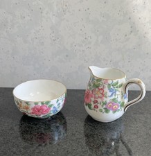 Bone China Creamer with Crimson and Gold Floral Band — listing 5