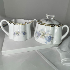 Z. S. & Co. Bavaria Antique Porcelain Sugar and Creamer Set with Daisy Band & Gold Scrollwork — listing 6