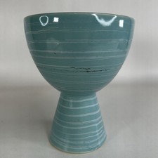 Vintage McCoy Harmony Line Oval Pedestal Planter, Orange with Combed Stripe Glaze — listing 5