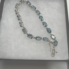 Bezel-Set Blue Topaz Oval Link Bracelet with Extender Chain — listing 6