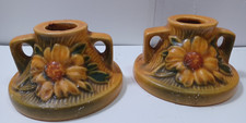 Roseville Pottery Sunflower Candlestick with Handled Base — listing 3
