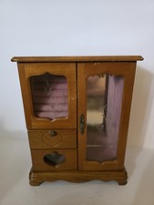 Vintage French Provincial Style Small Wooden Jewelry Cabinet Armoire with Wire Mesh Doors — listing 3