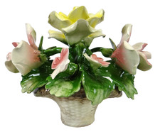 Vintage Italian Handmade Hand-Painted Capodimonte-Style Porcelain Floral Candle Holders, Pair, Pink/Green/Yellow Pastels — listing 2