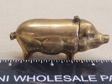 Antique Brass & Wood Wall-Mounted Fireplace Match Holder with Striker on Chain — listing 5