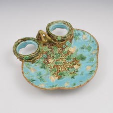 Antique Majolica Bird's Nest Pitcher/Vase, 18cm, Trompe-l'oeil Branch & Eggs Design — listing 5