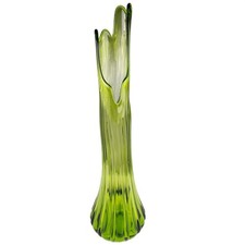Vintage Mid-Century Green Swung Glass Floor/Table Vase with Ribbed Body — listing 3
