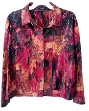Elementz Sequined Zip-Up Evening Jacket Purple Pink Red Abstract Print — listing 5