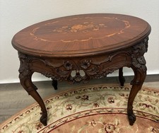 French Louis XV Style Carved Walnut Occasional Side Table with Cabriole Legs and Turned Finial Stretcher