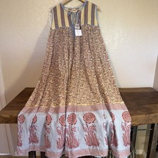 Daughters of India Block Print Cotton Tiered Maxi Dress, Rust Floral, Size M, listing 6