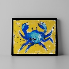 Framed Blue Crab Oil Painting on Canvas, Coastal Wall Art — listing 5