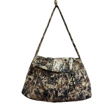 Tan Pebbled Leather Slouchy Hobo Shoulder Bag with Snakeskin Flap Accent — listing 4