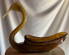 Group of 3 Vintage Glass Items: Figural Swan Dish, Two-Handled Sugar Bowl, and Ruffled Vase on Figural Base — listing 6