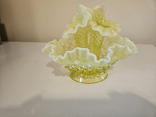 Fenton White Milk Glass Hobnail Ruffled Epergne, 3-Horn Bowl Set, 6 1/2 inches, listing 3