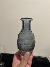 Set of 3 Small Colored Glass Bud Vases and Miniature Bottle (Cobalt Hobnail, Aqua Ribbed Bottle, Green Bubble Glass) — listing 5