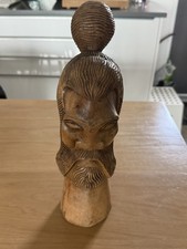 Carved Wood Hand Drum with Rawhide Head and Rope Lacing, Tribal Figure & Mask Motifs — listing 5