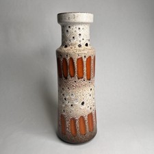 Mid-Century Fat Lava Style Ceramic Ovoid Vase in Orange, Green & Black Glaze — listing 4