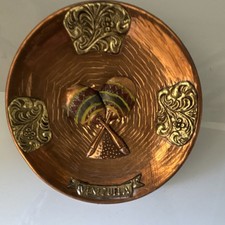 Vintage Venezuela Copper & Brass Souvenir Wall Plate with Maracas Motif — listing 3
