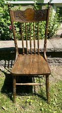 Antique Late Victorian Pressed Back Oak Side Chair with Spindle Back — listing 2