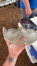 Vintage Pressed Glass Footed Fruit Bowl with Thistle & Fan Pattern — listing 2