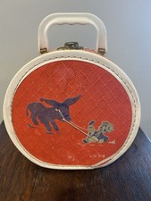 Vintage Child's Round Train Case / Hat Box - Mary Mary Quite Contrary, Red with White Trim (8" x 7.5" x 4") — listing 2