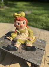 Vintage Ceramic Raggedy Ann Coin Bank with Yarn-Textured Hair