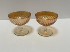 Vintage Amber Glass Small Berry / Dessert Bowl with Scalloped Rim and Star Burst Base