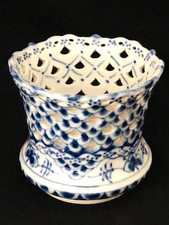 Blue Fluted Full Lace Hand-Painted Porcelain Salad/Dessert Plate with Pierced Openwork Scalloped Rim — listing 3