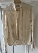 Vintage Chanel Boutique Cream Silk Pleated-Bib Blouse with Gold CC Buttons — listing 2