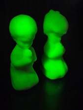 Fenton Uranium Custard Glass Praying Boy and Girl Figurines, 4 inch Pair — listing 4