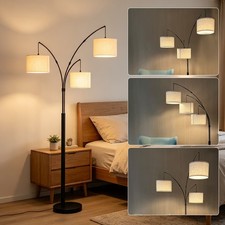 Modern Arc Floor Lamp with Geometric Wire Cage Shade and Round Weighted Base, listing 5