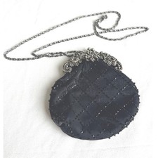 Jessica McClintock Black Beaded Evening Bag with Ornate Silver-Tone Frame and Chain