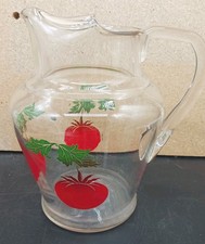 Vintage Mid-Century Glass Juice Pitcher with Tomato and Floral Design — listing 6