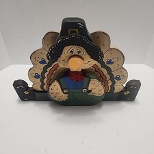 Primitive Folk Art Thanksgiving Turkey Shelf Sitter with Fork Legs and Salt Shaker Hat — listing 3