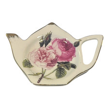 Ceramic Teapot-Shaped Tea Bag Holder / Spoon Rest with Floral Relief — listing 5