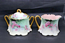 Z. S. & Co. Bavaria Antique Porcelain Sugar and Creamer Set with Daisy Band & Gold Scrollwork — listing 3