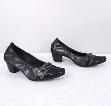 Dorking by Fluchos Metallic Blue Patent Leather Block Heel Pumps