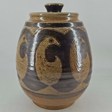 Handmade Studio Pottery Sgraffito Cylinder Vase with Dragon/Wave Motif — listing 3