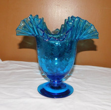 Hand-Blown Clear Crackle Glass Nappy Dish with Applied Loop Handle — listing 5