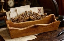 Vintage Carved Wood Roll-Top Letter Box with Floral Bow Motif — listing 2