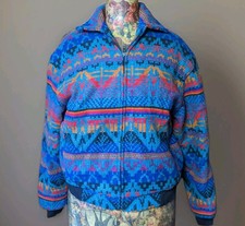 Vintage 1990s David James Southwestern Aztec Print Bomber Jacket, Teal, Size XL — listing 6