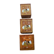 Country Rooster Wooden Kitchen Canister Set (3 pieces) with Checkerboard Border — listing 4