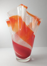 Hand-Blown Amber-Rimmed Ruffled Art Glass Bowl — listing 3