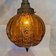 Vintage Tiflany-Style Molded Plastic Swag Pendant Lamp with Floral Design — listing 4