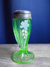 Vintage Uranium Green Depression Glass Salt Shaker with Etched Floral Design — listing 2