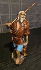 Chinese Shiwan Mudman Figurine - Seated Elder Fisherman with Basket and Jug — listing 5