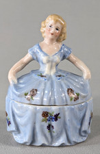 Collection of 5 Figural Porcelain Trinket / Pill Boxes (Rooster & Chicks, Cat in Basket, Floral Flower Basket, Yellow Dome, Rabbit) — listing 2