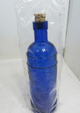 Vintage Cobalt Blue Glass Wine Bottle with Embossed Grapevine Pattern — listing 4