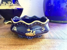 Cobalt Blue & Gold Floral Porcelain Trinket Dish with Pink Rose Center — listing 3