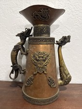 Tibetan/Nepalese Copper and Brass Butter Tea Pot with Dragon Spout and Makara Handle — listing 2