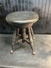 Antique Victorian Adjustable Piano Stool with Glass Ball & Claw Feet and Floral Needlepoint Seat — listing 3